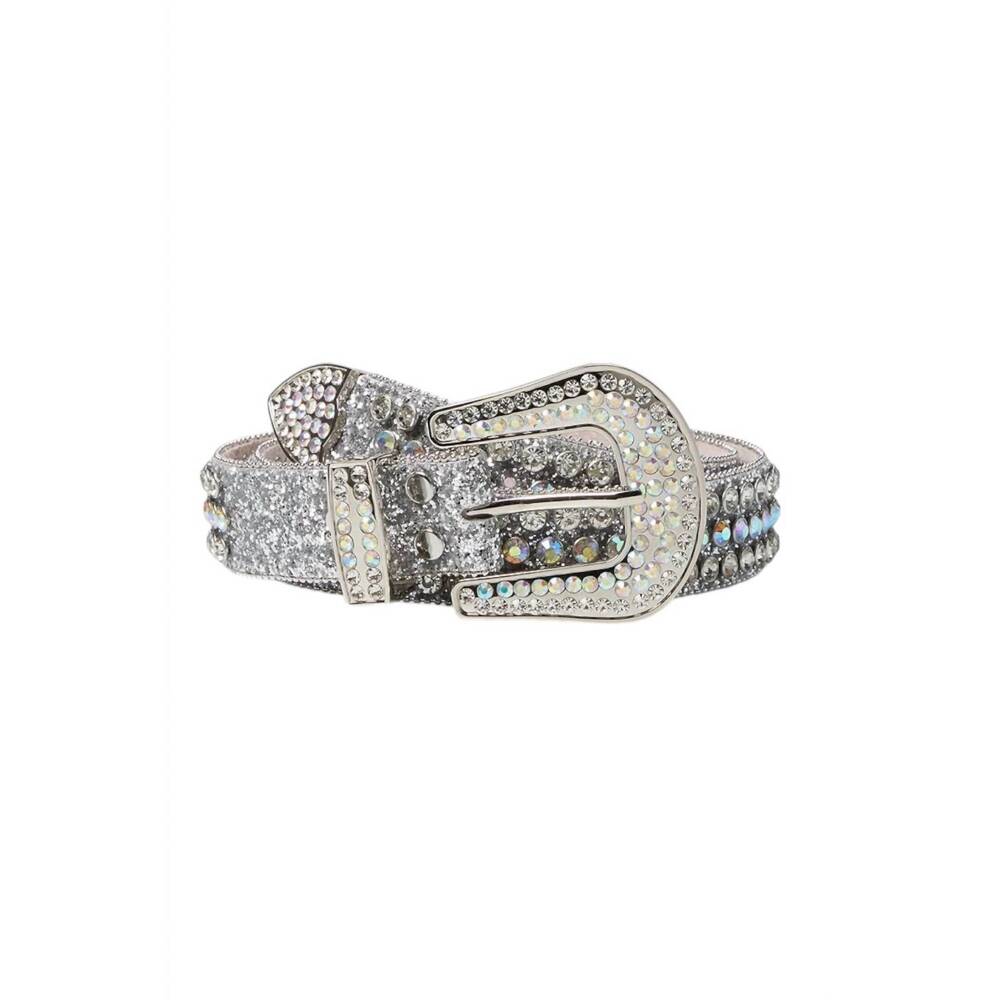 NEW ANGEL RANCH women's glitter stone belt in silver